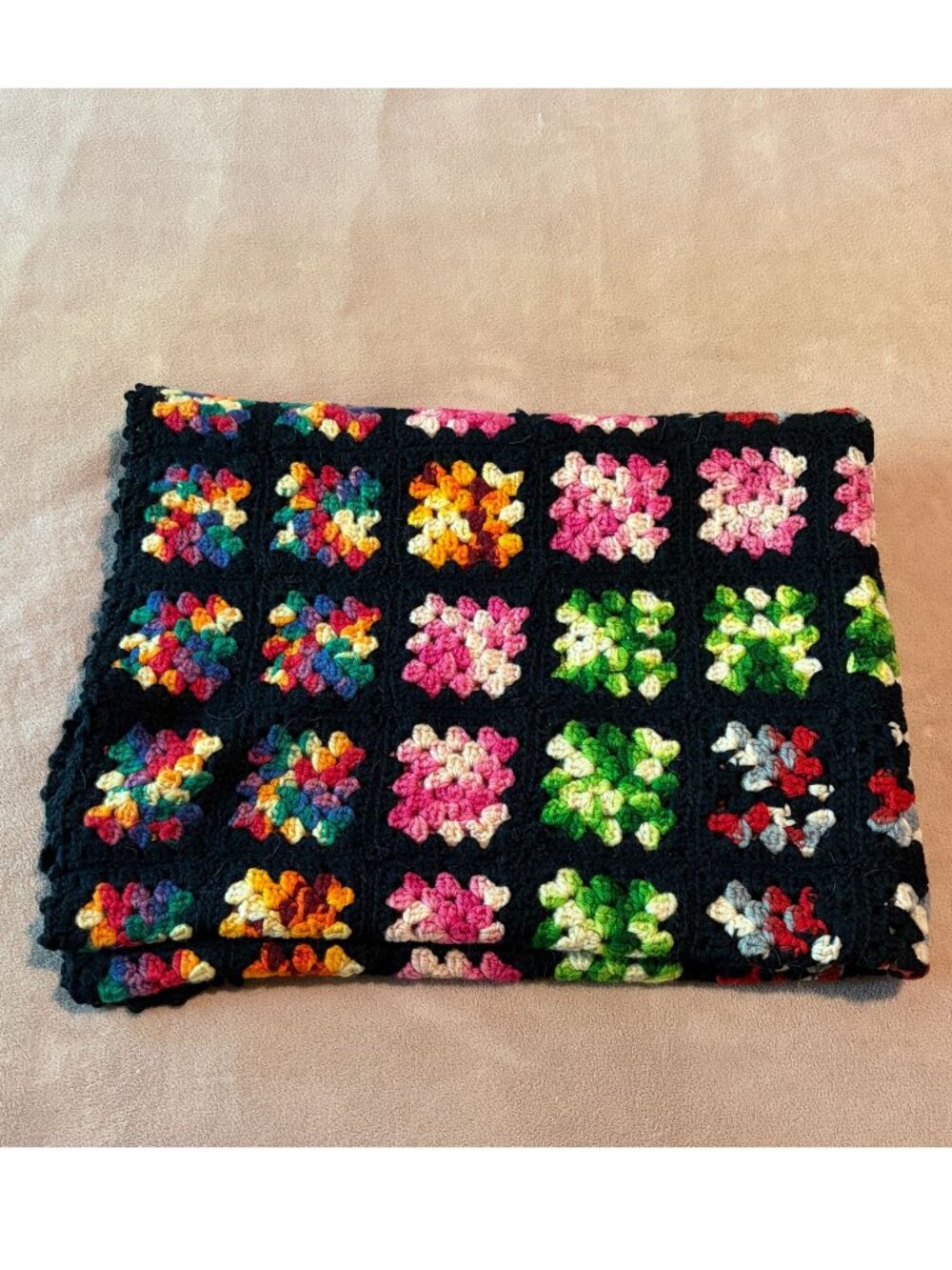 Vintage Handmade Crochet Granny Square Afghan Throw Blanket Rosanne 41x64
